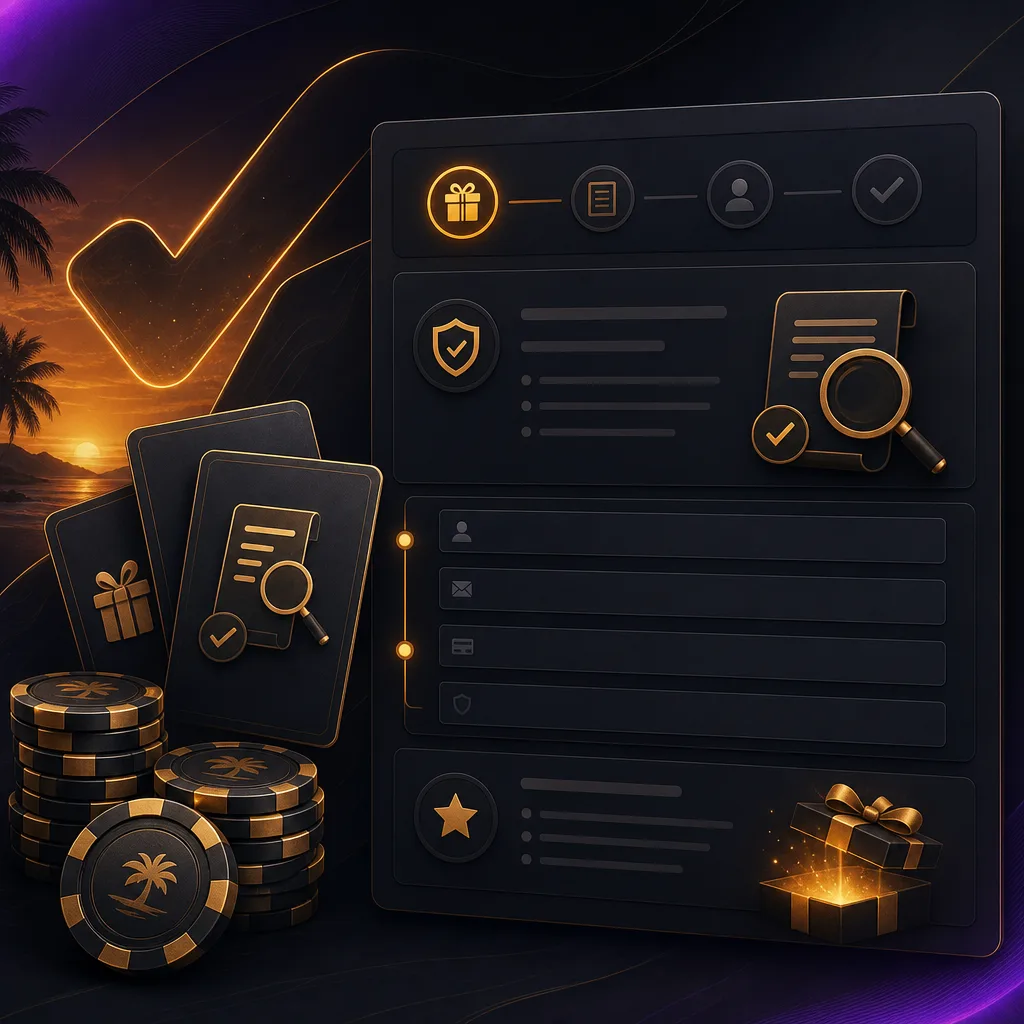 Pacific Spins bonus claim flow with casino cards and chips